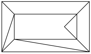 To rektangler i hverandre. Det ytterste har hjørnene A, B, C og D. Det innerste har hjørnene E, F, G og H. Broene går slik. Fra A til E, til B via F til litt innenfor F, snur og går via G til C. Det går også bro fra D til H til A.